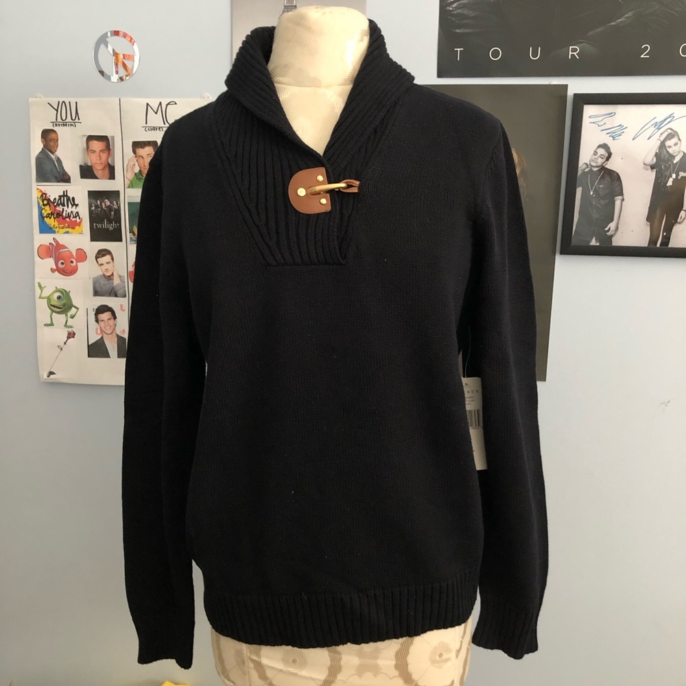 Lauren Ralph Lauren Black Shawl Collar Toggle Sweater